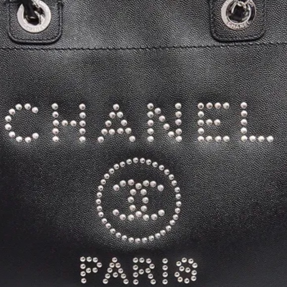 CHANEL Black Caviar Leather Studded Large Deauville Tote Bag SHW - Picture 6 of 10